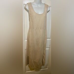 Flax Natural Linen spandex trim  long dress Light Beige. Medium